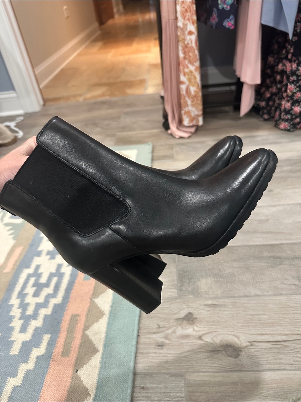 Lauren Ralph Lauren Black Leather Chelsea Block Heel Ankle Boots